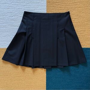 THEORY Black Pleated Wool Mini Skirt Front Pocket Size 0